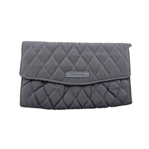 Vera Bradley Women's Gray‎ Bi Fold Wallet Quileted Card Slots Zipper Pouch - Picture 1 of 6